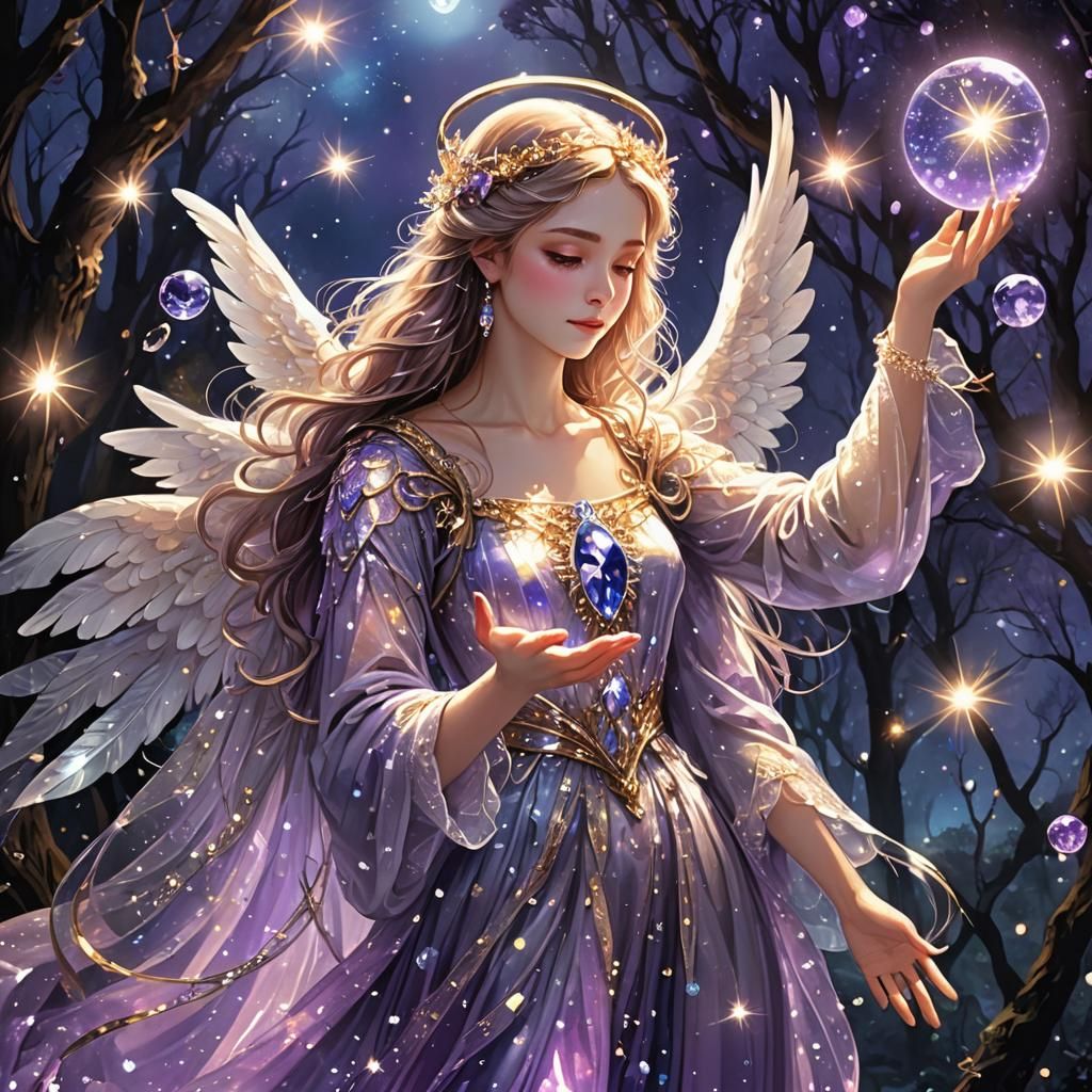 Magical Angel in Crystal Dome with Diamond Dust