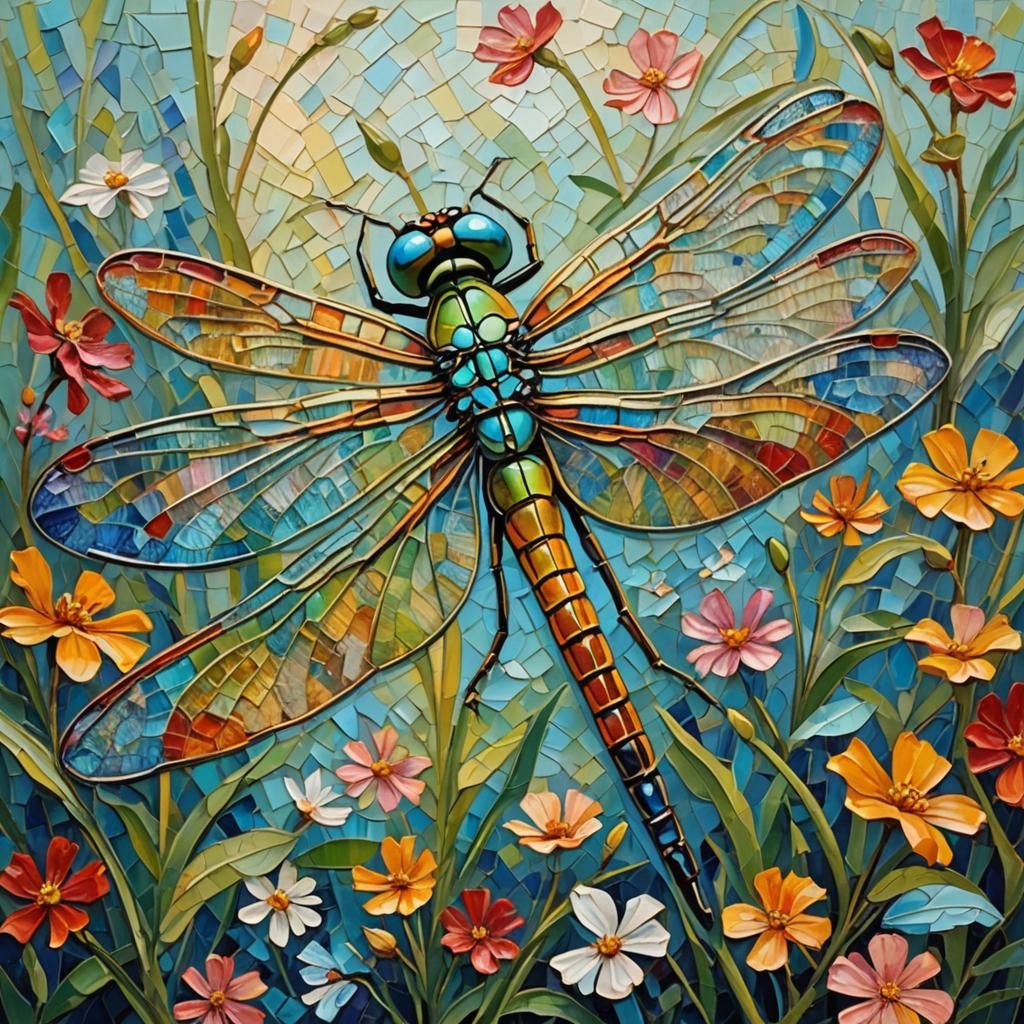 Art Nouveau Dragonfly in Expressionist Oil Painting