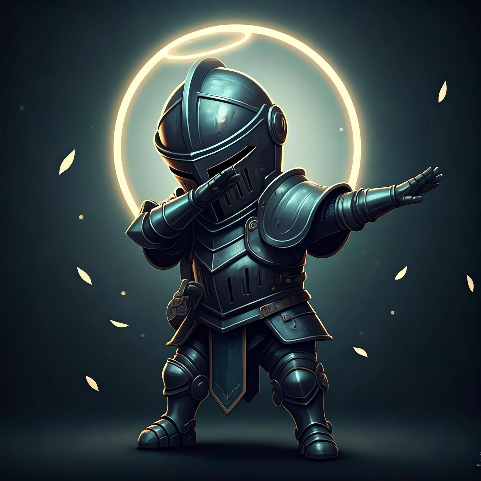 Chibi Knight Dabbing with Luminous Ring in Anime Style
