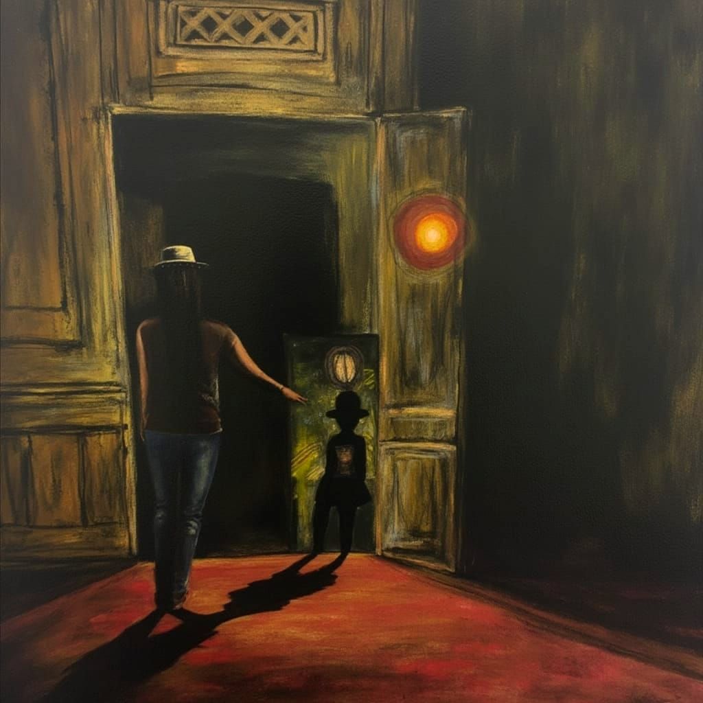 Shadow Figure Emerges From Abstract Mixed Media