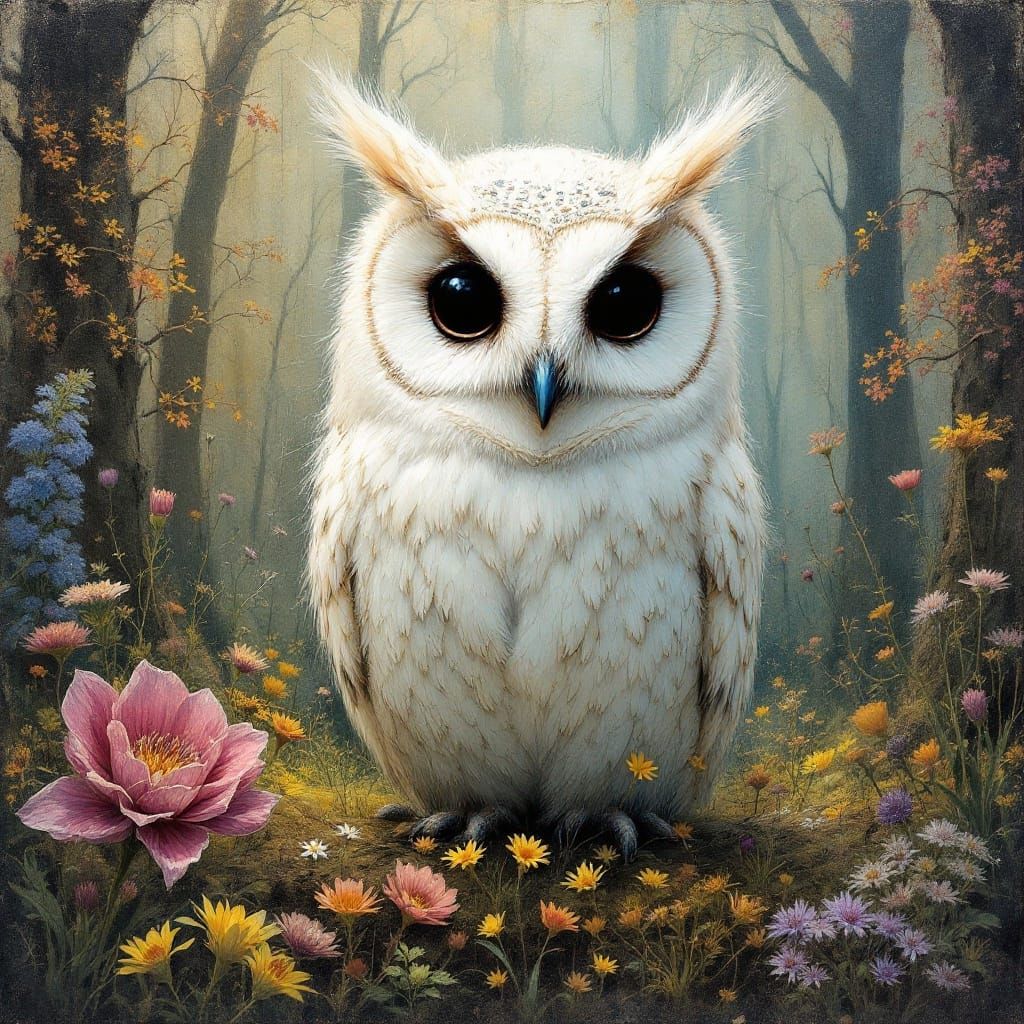 Ethereal White Owl in Dreamlike Forest