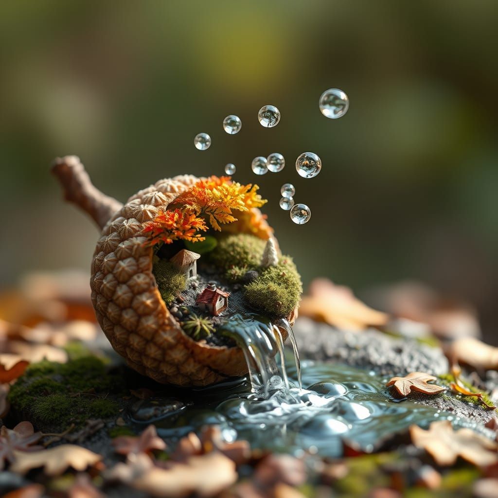 Miniature Autumn Scene Flows From Acorn