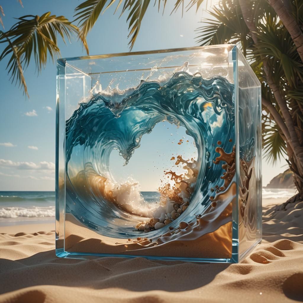 Wave in Glass Box: Photorealistic Fantasy Concept Art