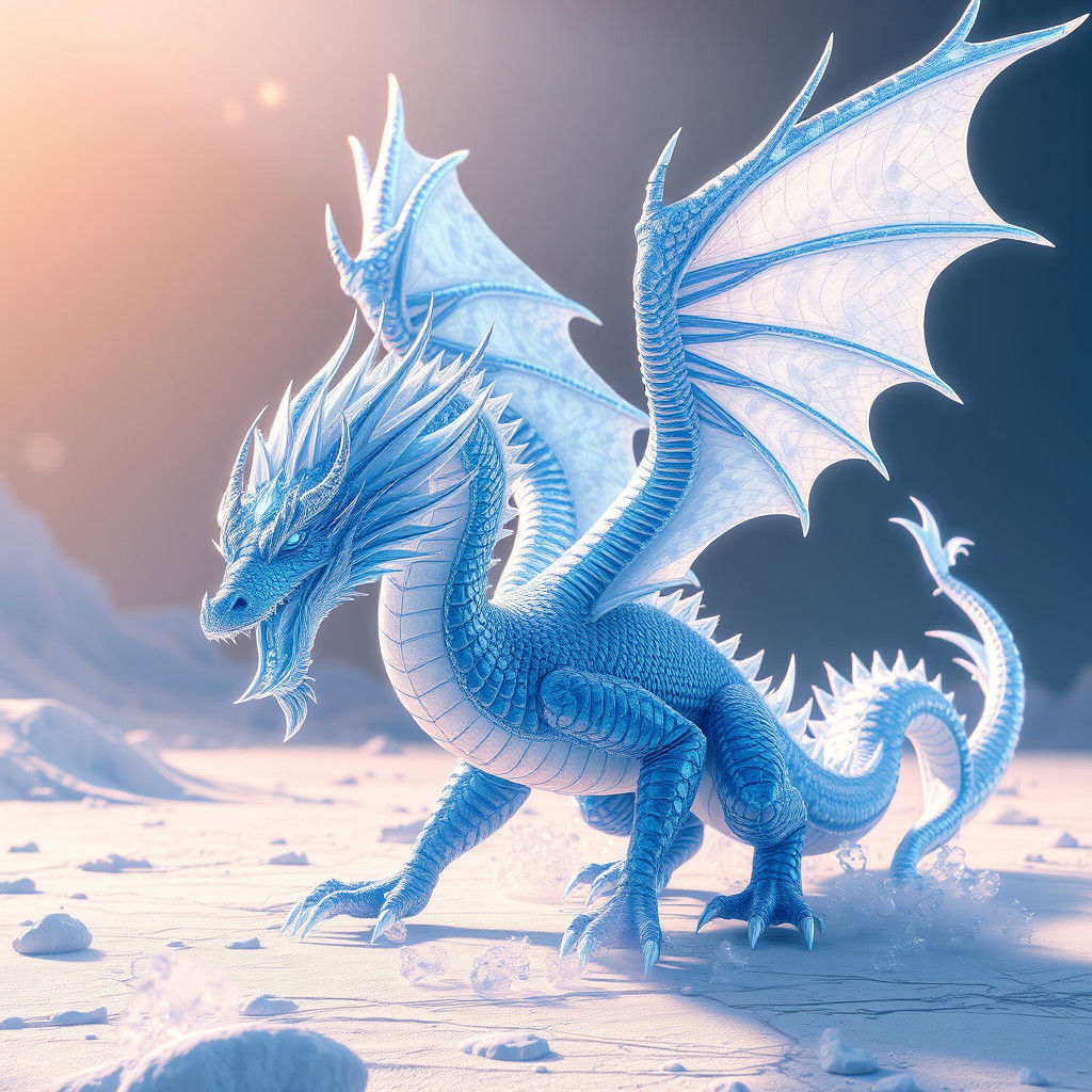 Icy Blue Phoenix Dragon in 3D Anime Art