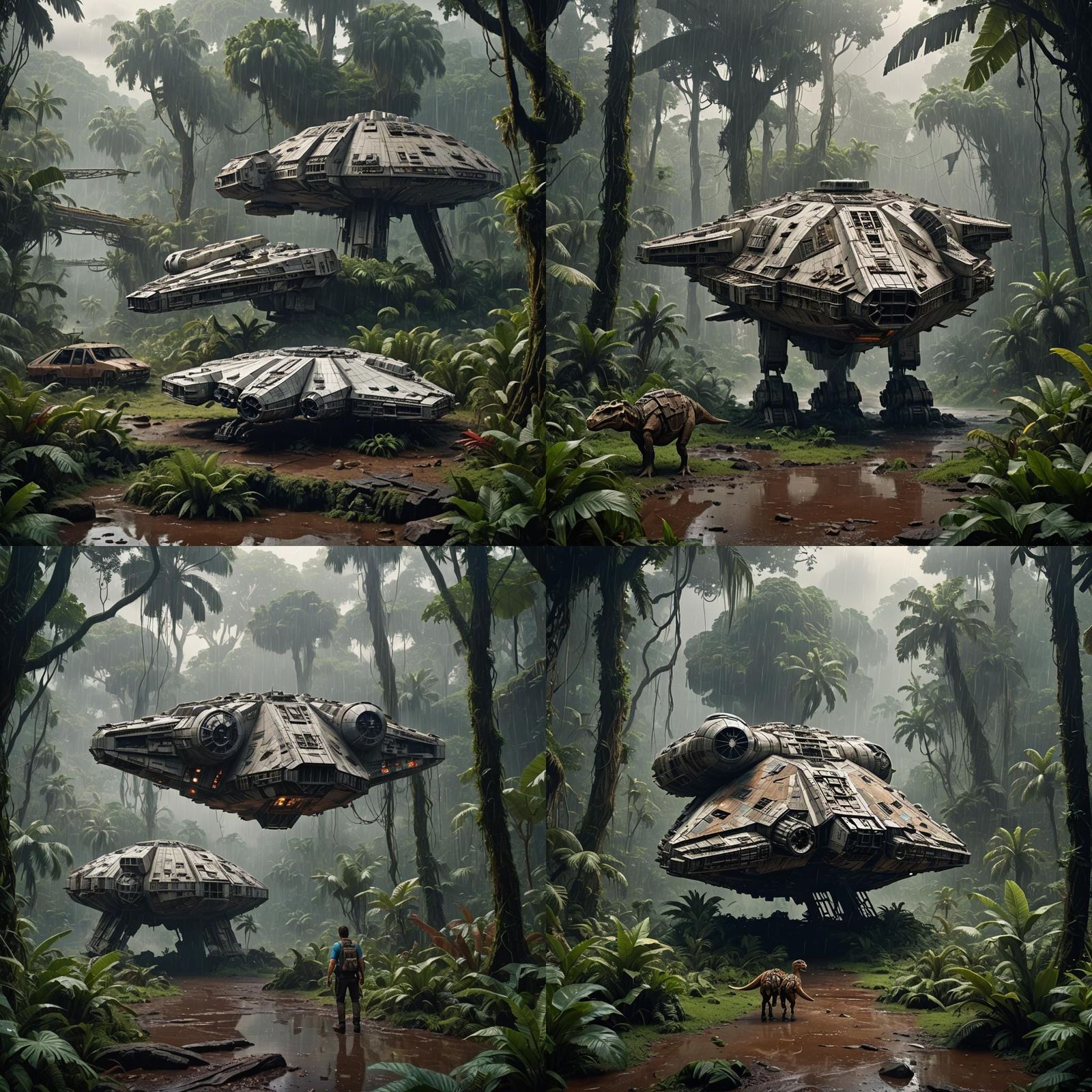 Millennium Falcon Lands in Jungle with Dinosaurs