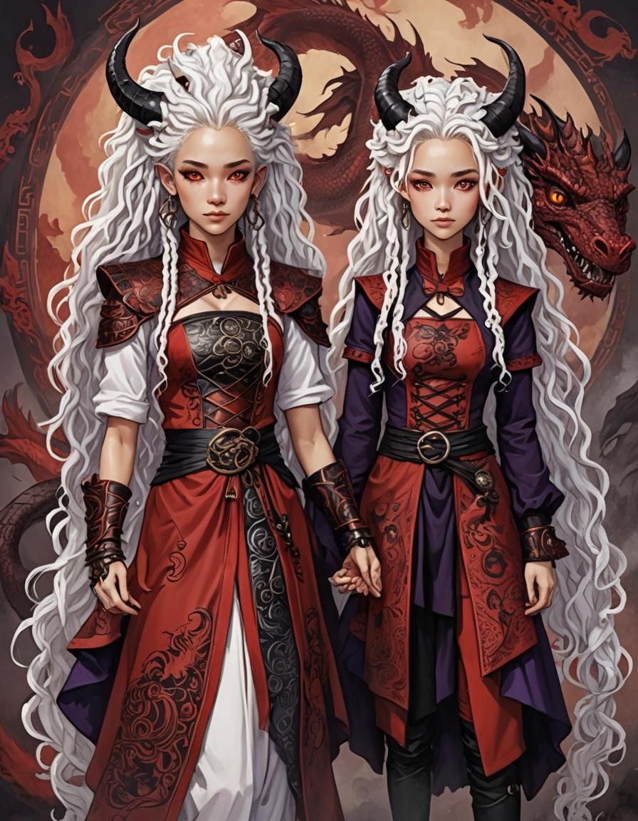 Dragon-Themed Twins with Purple Eyes