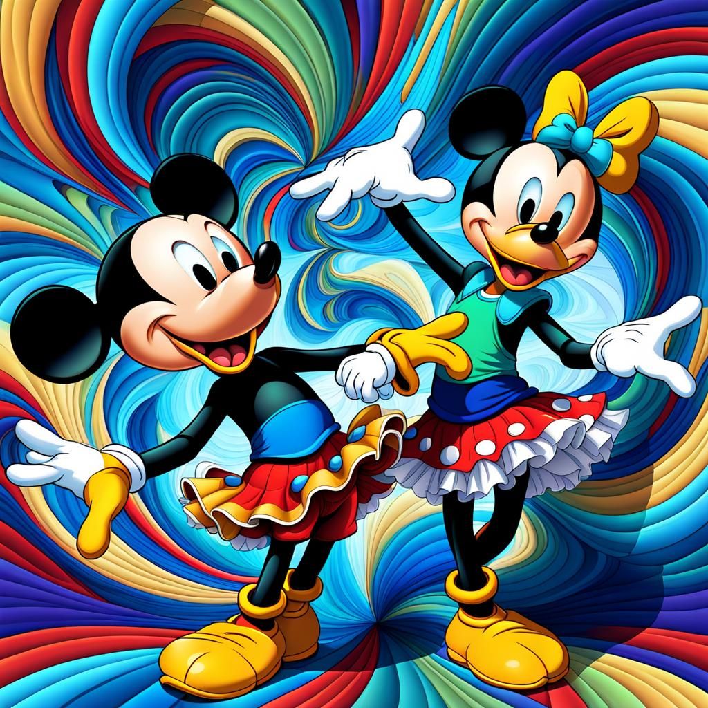 Mickey, Donald, and Goofy in Tutus: Abstract Vector Art