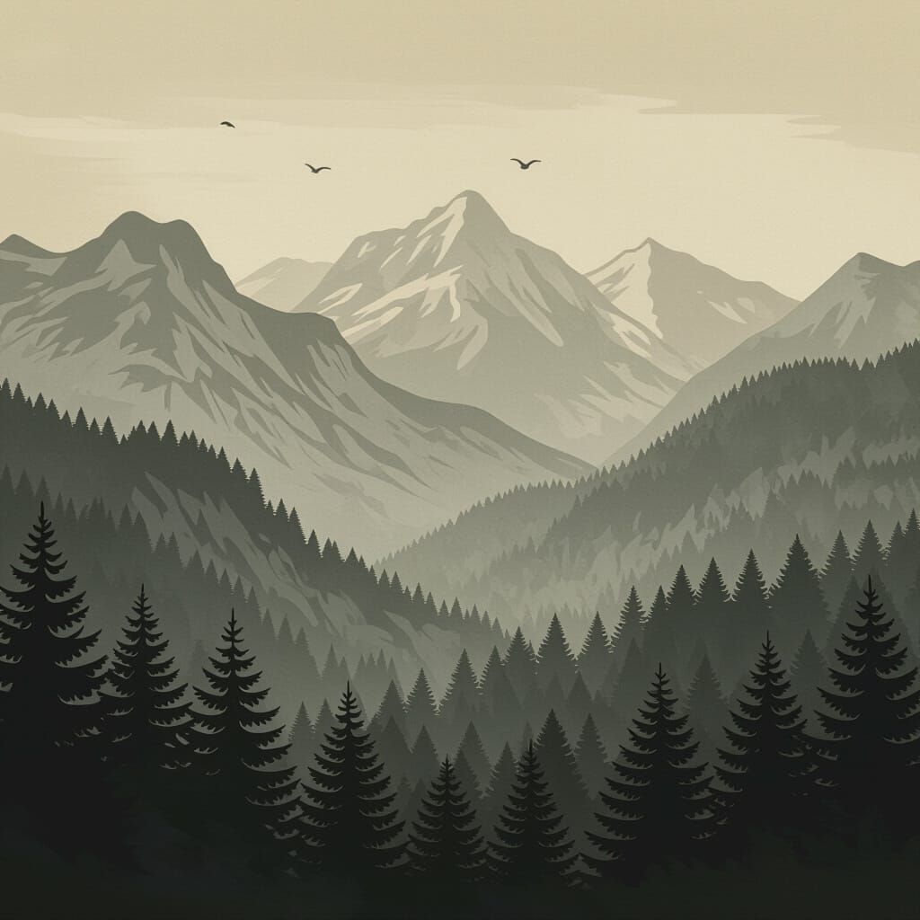Vintage Grainy Mountainscape in Muted Tones