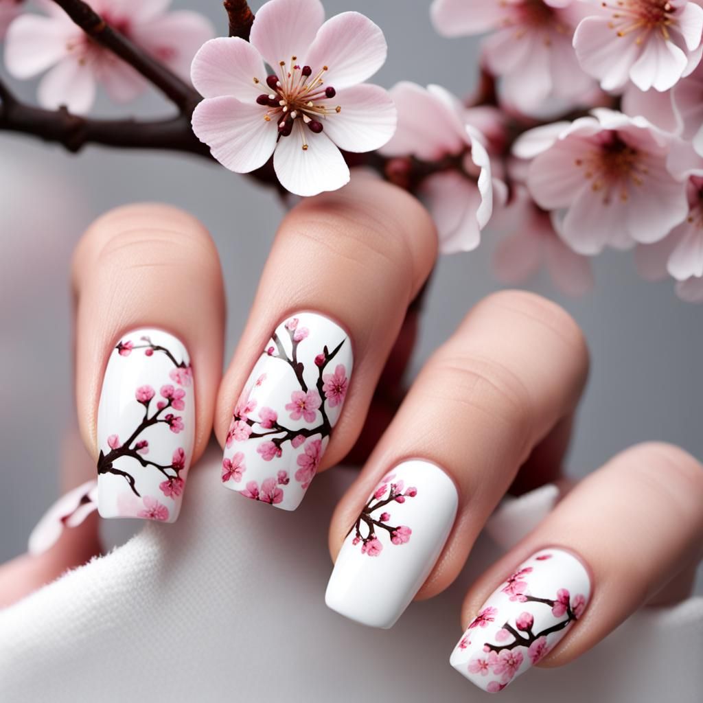 Cherry Blossom Nail Art: Cute Long Nail Design