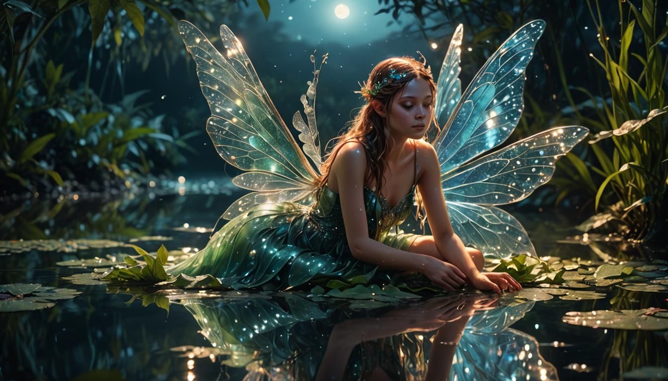 Fairy on Dewy Leaf in Astral Mysticism Style