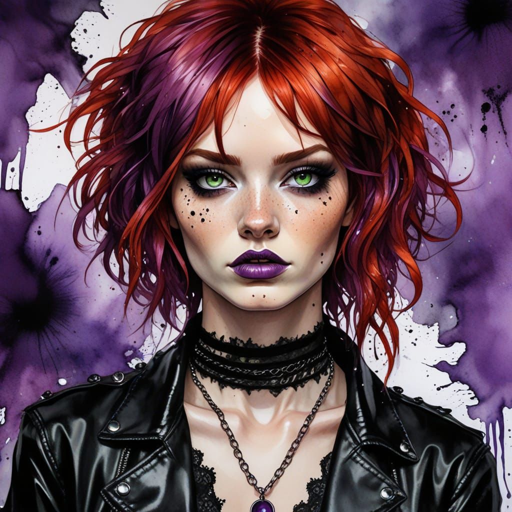 Expressionist Portrait of a Goth Woman with Red Hair