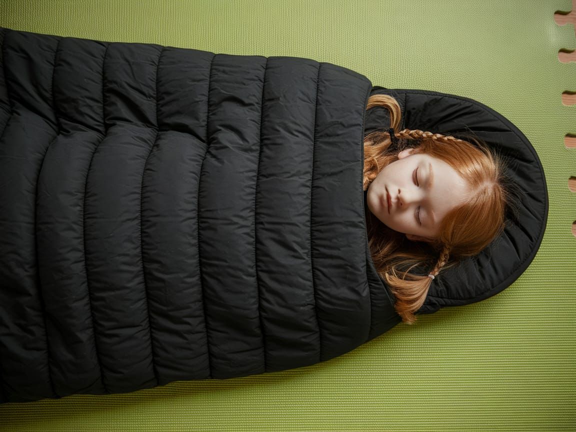 Sleeping Girl in a Black Mummy Sleeping Bag