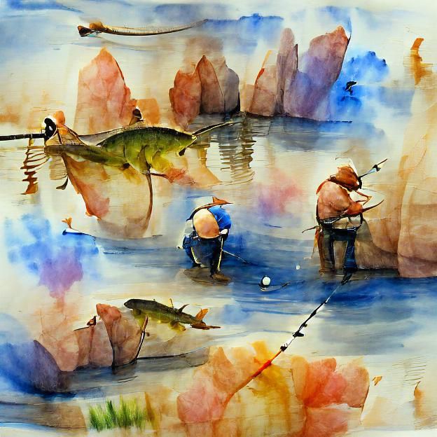 Watercolor Fisherman at Sunset
