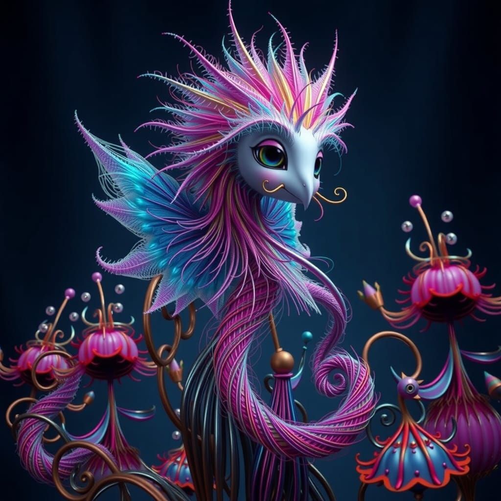 Rainbow Metallic Wire Art in 3D Computer Style