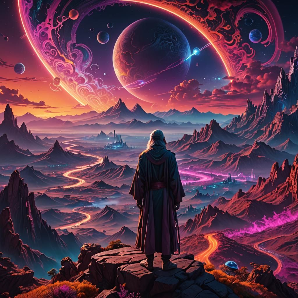 Sufi Jedi Master on Exotic Planet in Cyberpunk Style