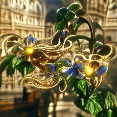 Enamelled Gold and Silver Flower Vine