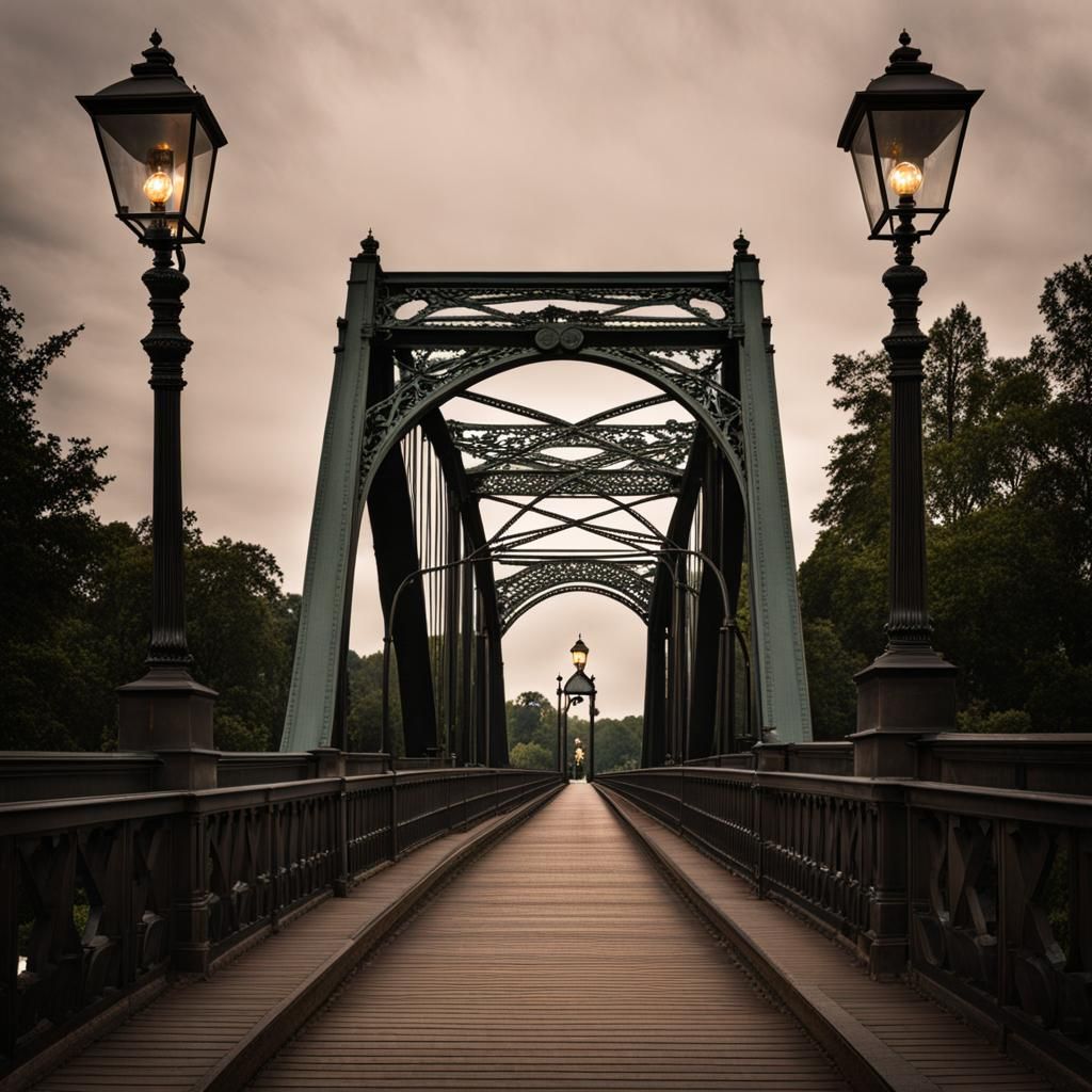 Bridge with Vintage Lampposts