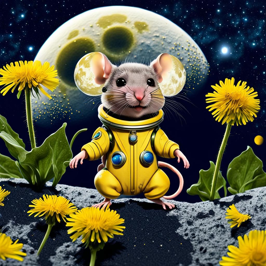 Macro Photograph: Chibi Mouse on Moon with UFO