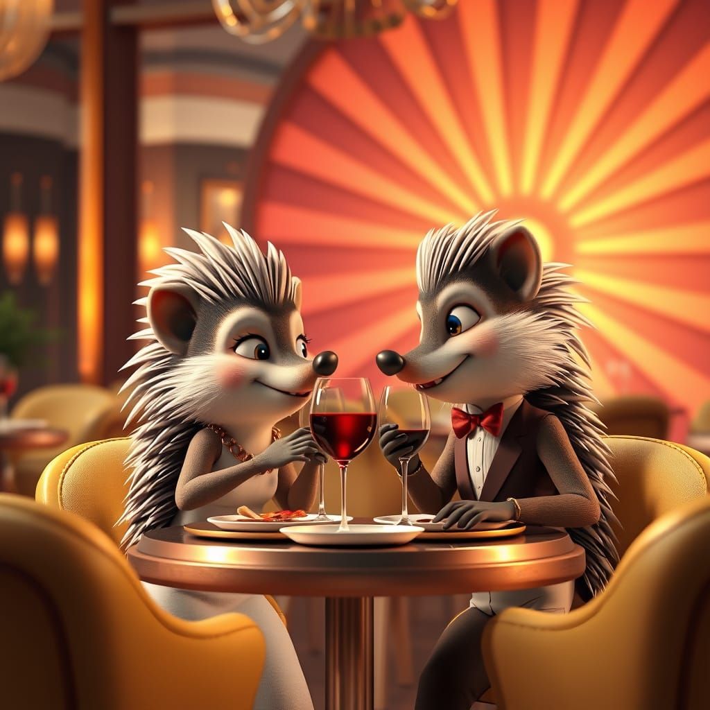 Hedgehog Couple Enjoy Elegant Dinner Date in Pastel Paradise