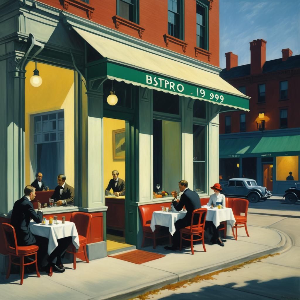 Bistro Scene in Edward Hopper Style