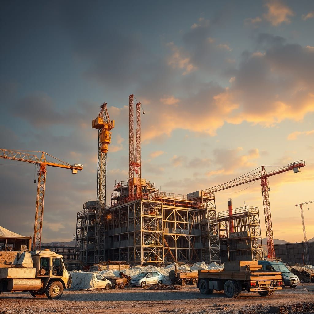 Construction Site in Photorealistic Style with Real Crane