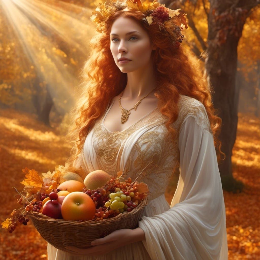 Priestess of Mabon with Autumn Harvest Bounty