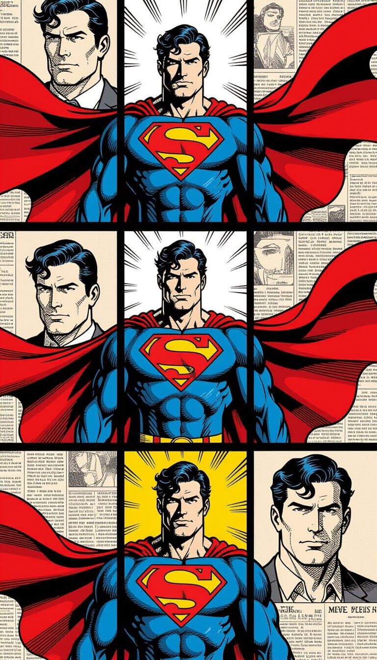 Superman Collage in a Cinematic Comic-Book Style