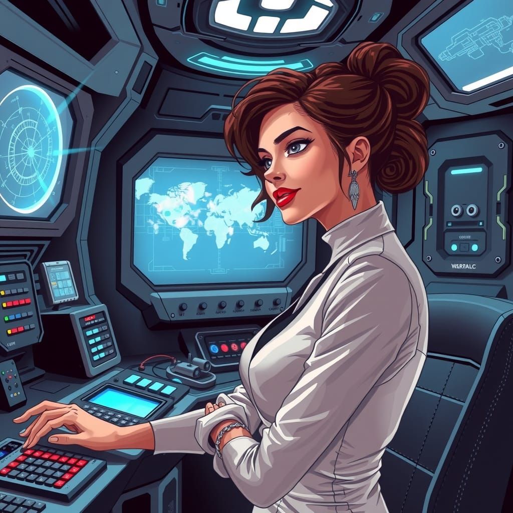 Futuristic Woman Commands from Cyberpunk Control Room