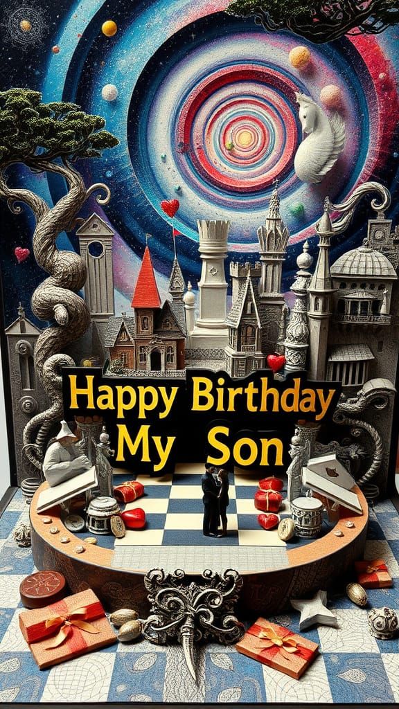 Surreal Birthday Card in Biomechanical Cyberpunk Style