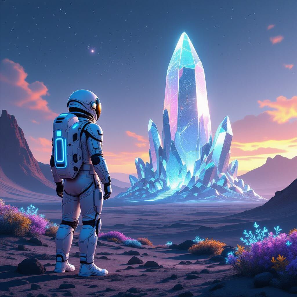 Retro-Futuristic Astronaut on Alien Planet