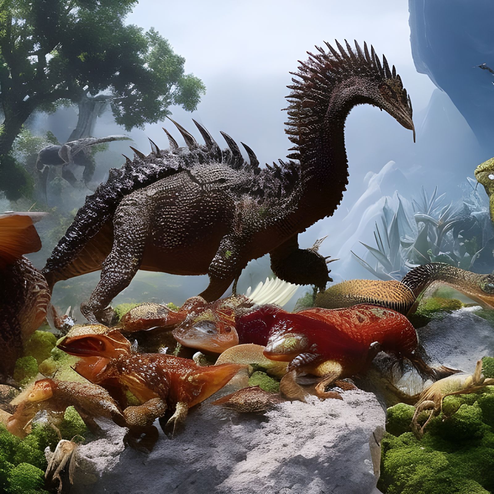 Surreal Alien Feast in Restaurant, Hyperrealistic Painting