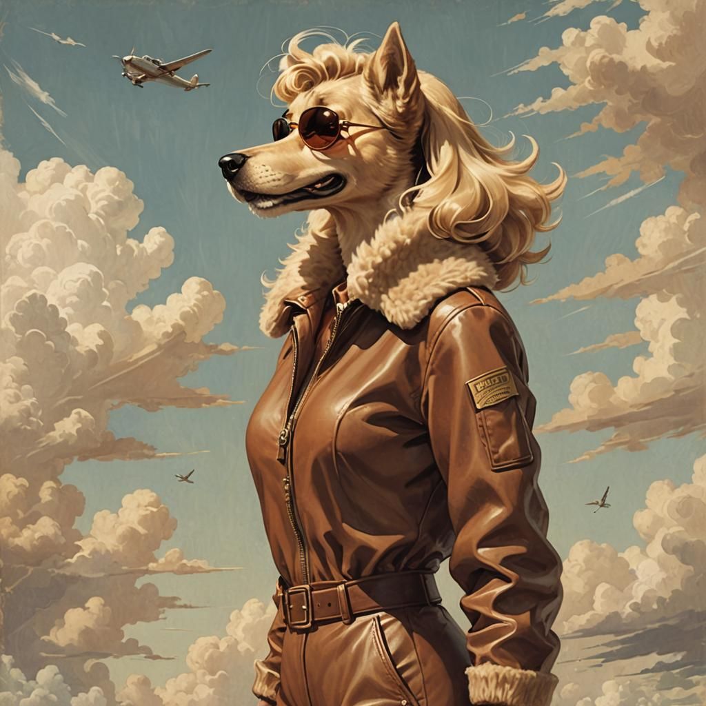 Anthropomorphic Canine in 1940s Illustration Style