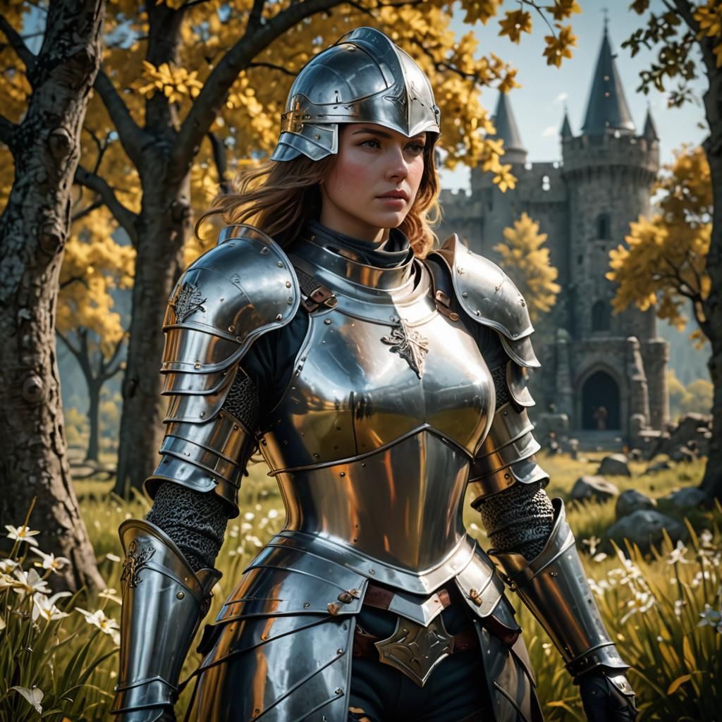 Female Knight Amid Battlefield with HDR Effects