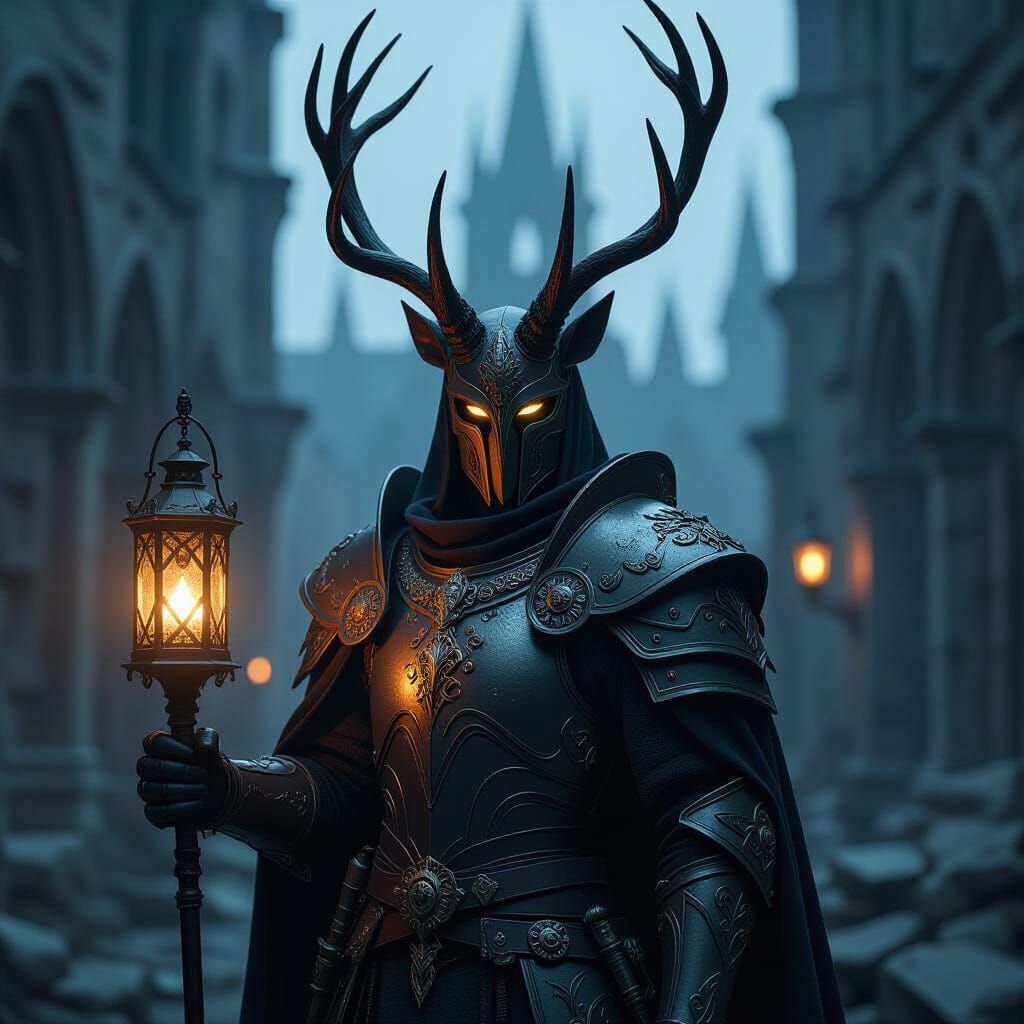 Elven Knight Stands Guard in Gothic City