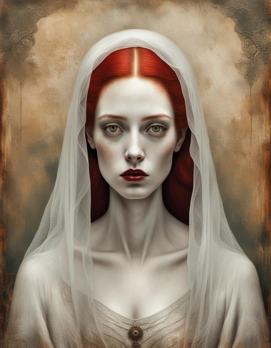 Girl with Red Hair in Dreamlike Oil Painting
