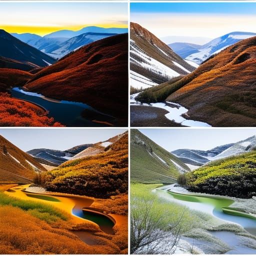 Mountain Stream Through the Four Seasons