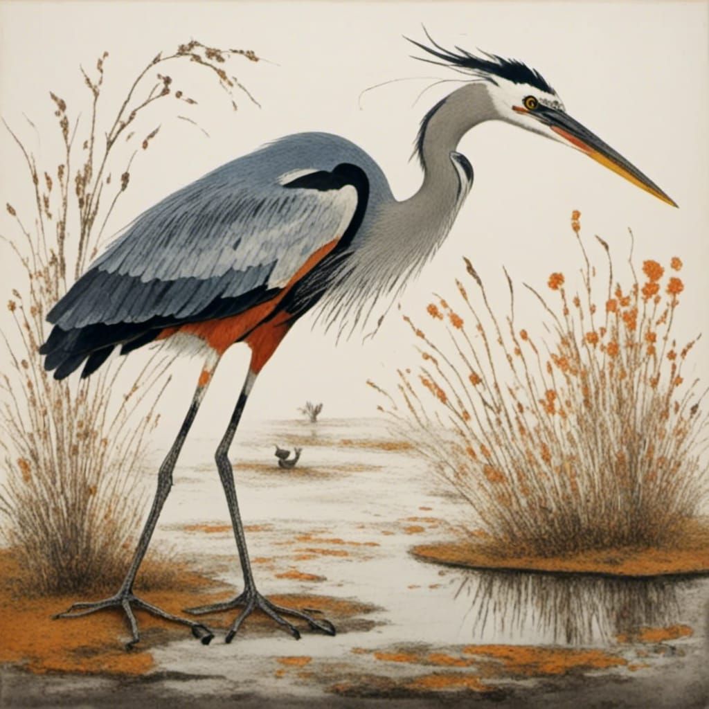 Great Blue Heron in Bold Artistic Style