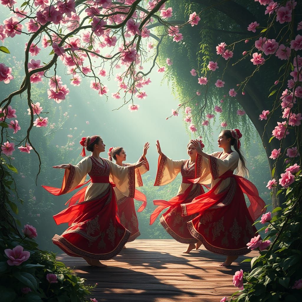 Ethereal Beryozka Dancers in Enchanted Forest