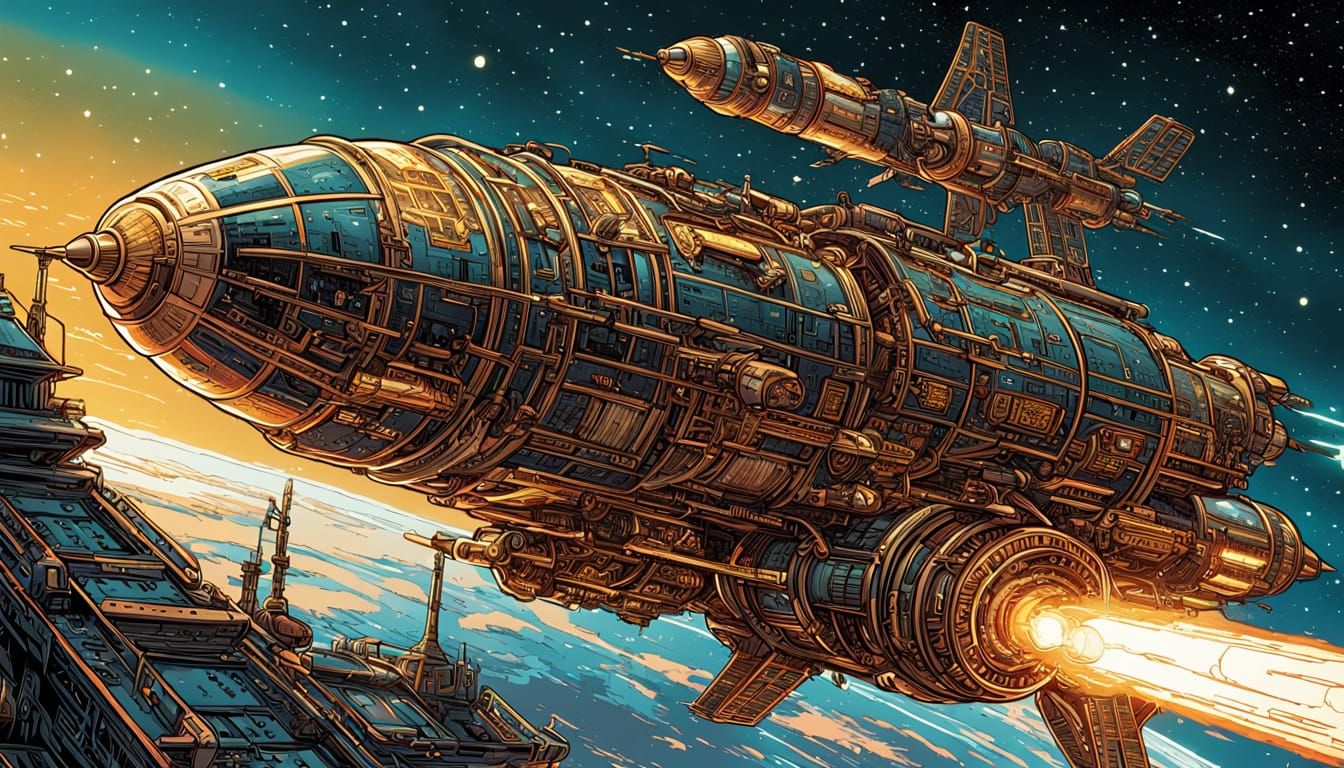 Victorian Rocket Docks: Steampunk Comic Book Illustration