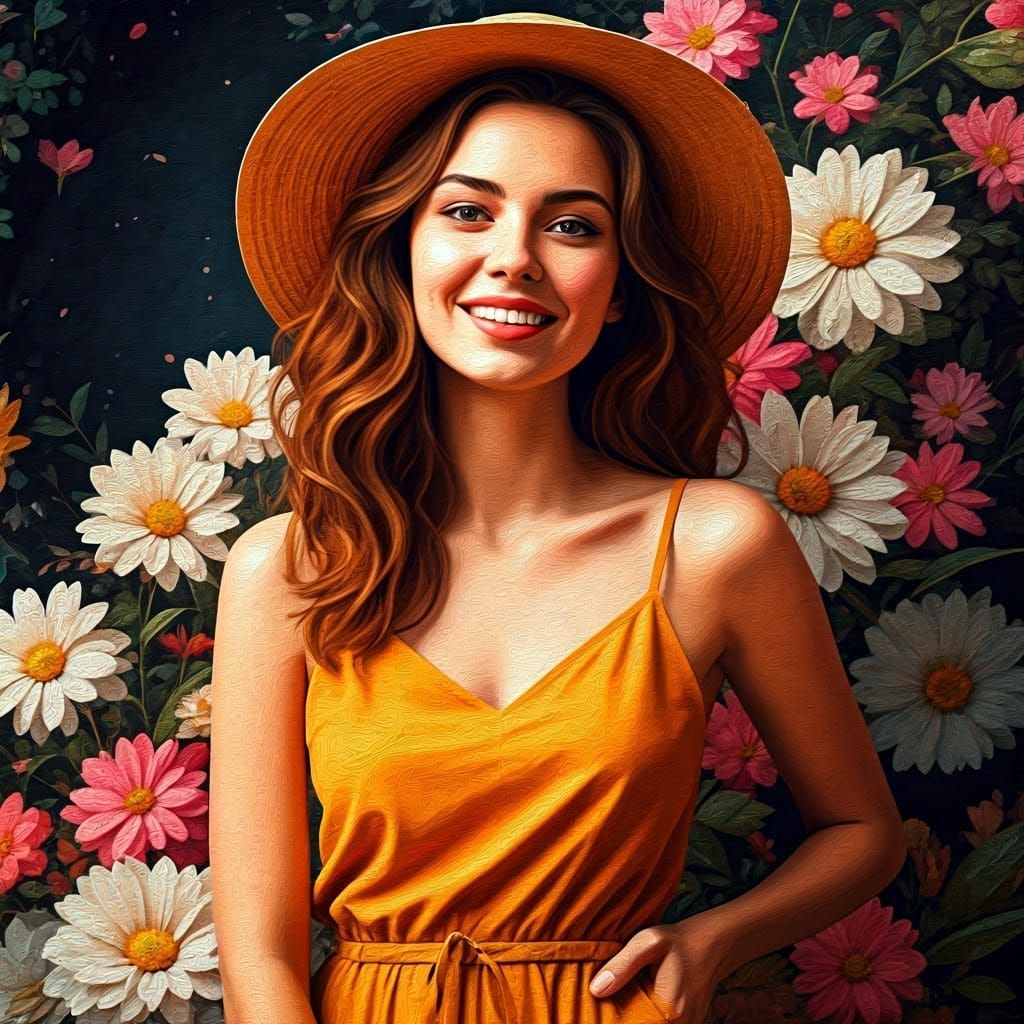 Stylish Woman in Summer Jumpsuit: Oil Painting