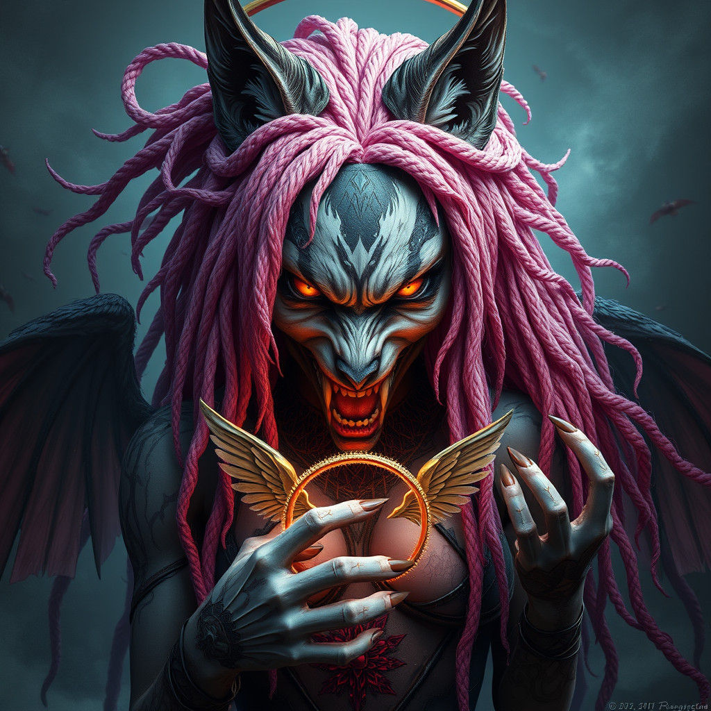 Wolf Girl with Halo in Tim Burton Style