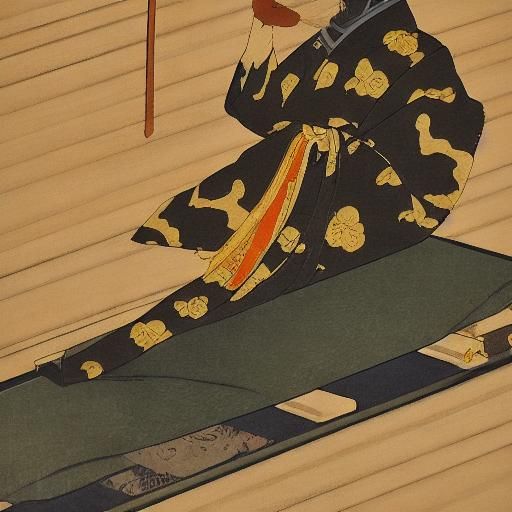 Samurai Drinking Tea in Ukiyo-e Style