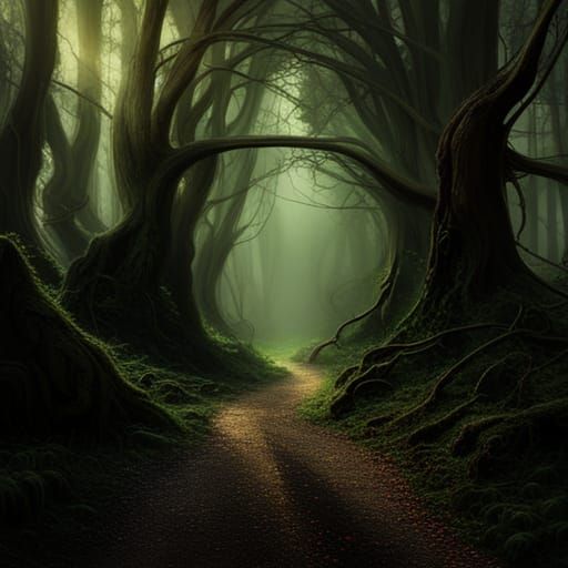 Sinister Forest with Glowing Red Eyes