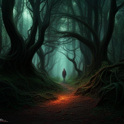 Frightening Horror Forest with Red Eyes in 8K