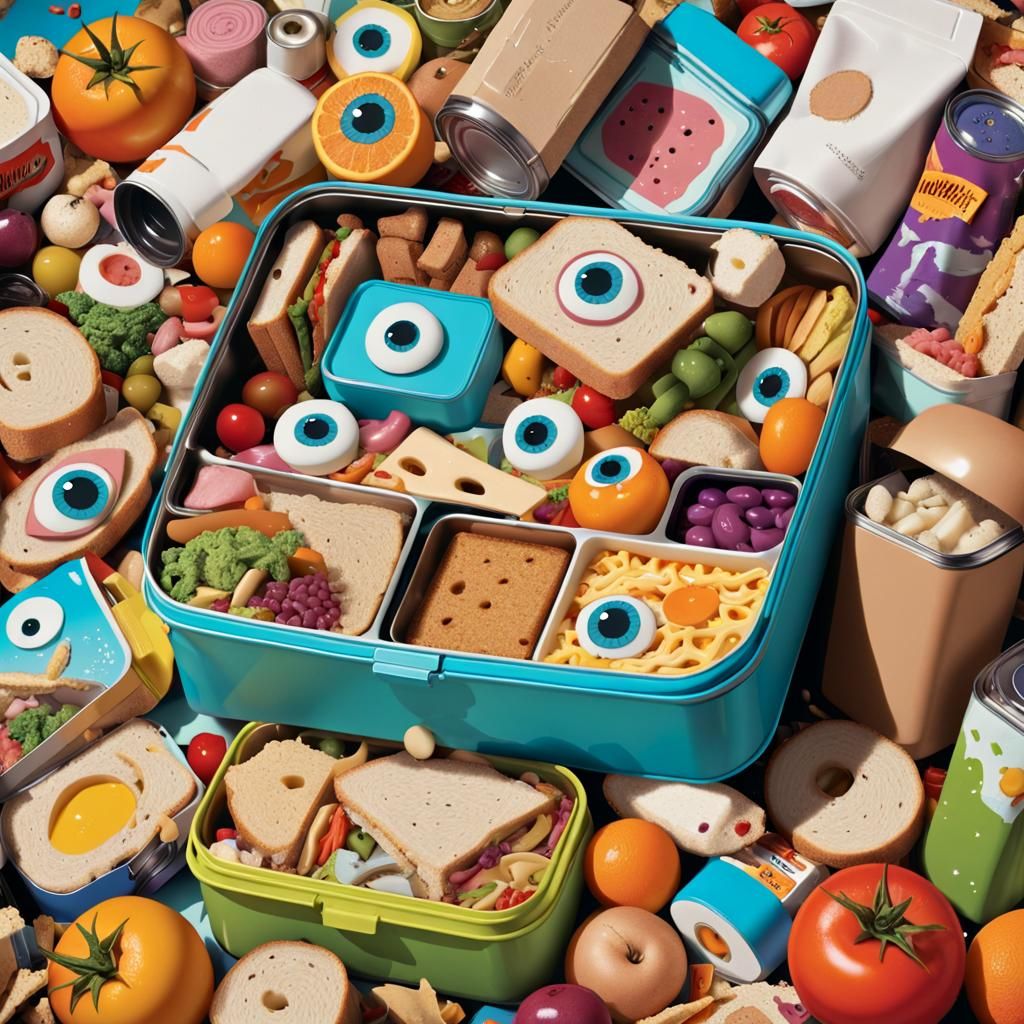 Surreal Pop Art Lunchbox Overflowing with Food