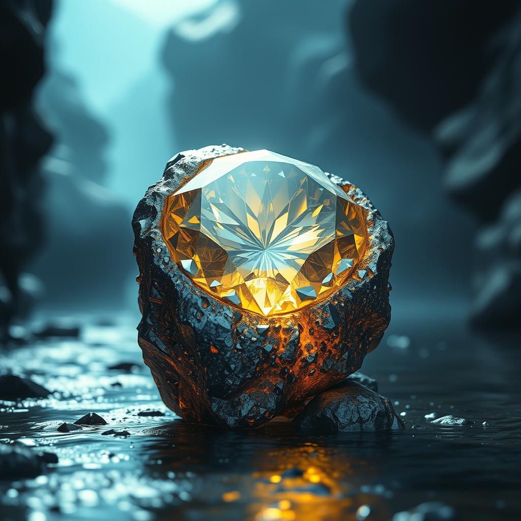 Iridescent Diamond in Metallic Matrix, Digital Art