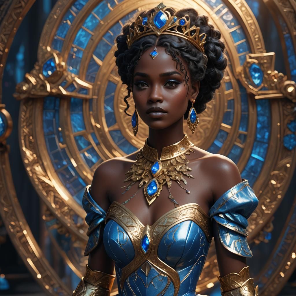 Dark-Skinned Woman with Chromatic Blue Makeup in 3D