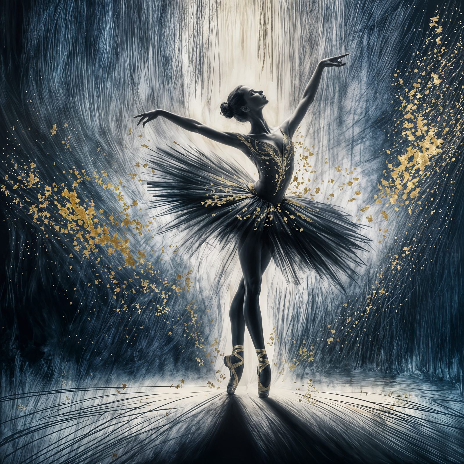 Ballet Dancer Silhouette with Gold Leaf Accents