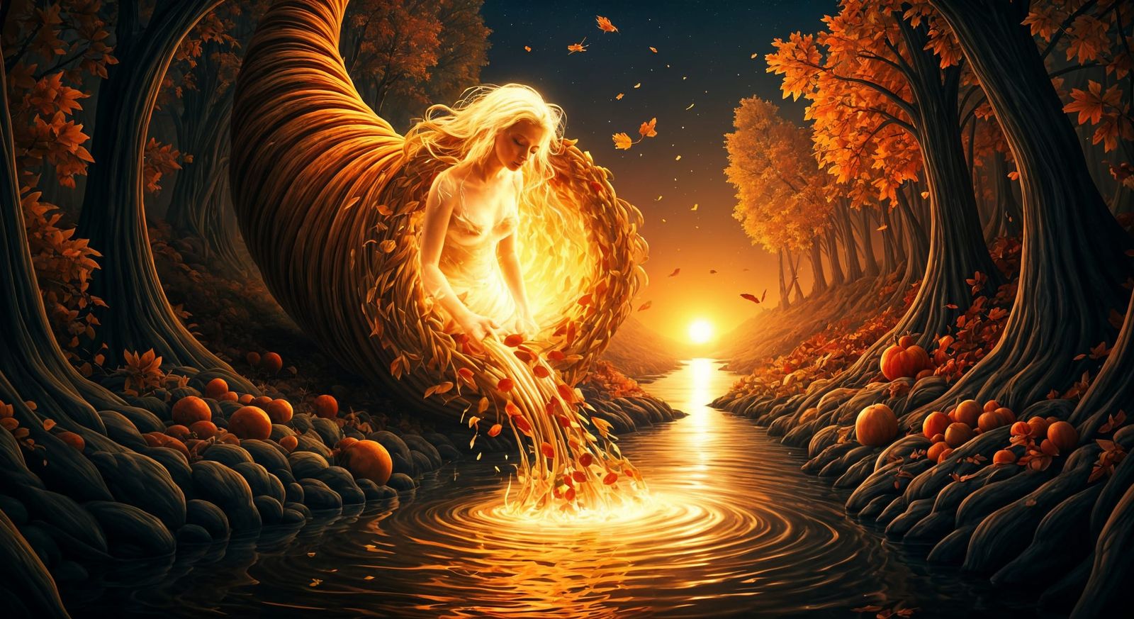 Surreal Cornucopia of Autumn Harvest and Harvest Spirit