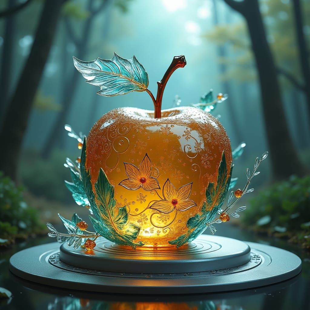 Crystal Apple with Ornate Floral Design